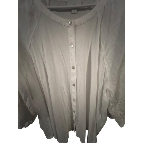 J Jill Womens 2X White Embroidered Sleeve Button-Up Blouse - Picture 3 of 6